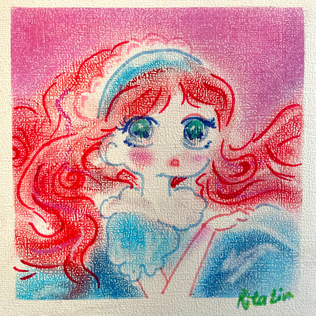 Original Pastel Art | 《Red Hair Lady》 | 15cm x 15cm