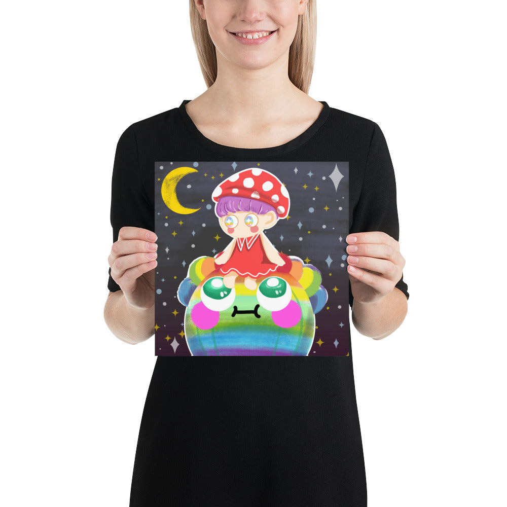 Mushroom Girl Sit on the Rainbow Planet | PRINT