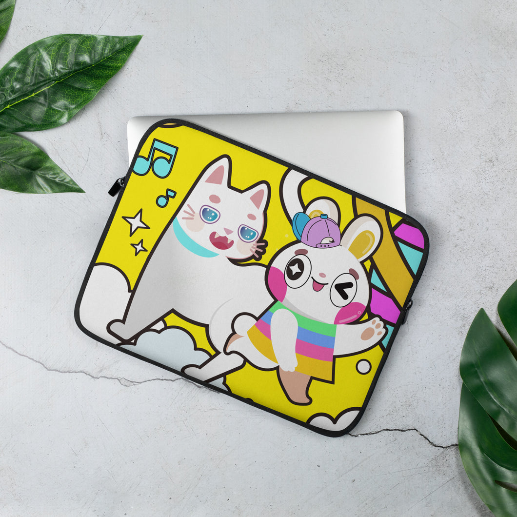 Yellow Rainbow Rabbit and Cat | 筆電保護套,適合13寸15寸筆電、Macbook 或 Macbook Pro | Plump Planet