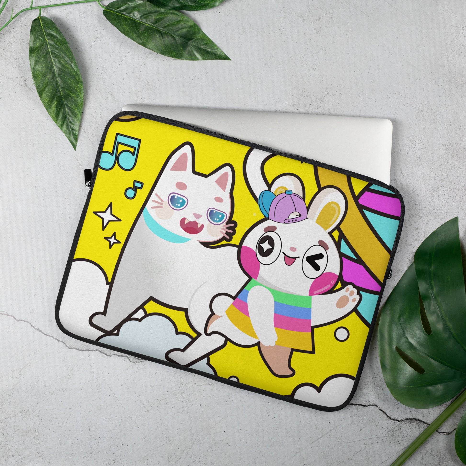 Yellow Rainbow Rabbit and Cat | 筆電保護套,適合13寸15寸筆電、Macbook 或 Macbook Pro | Plump Planet