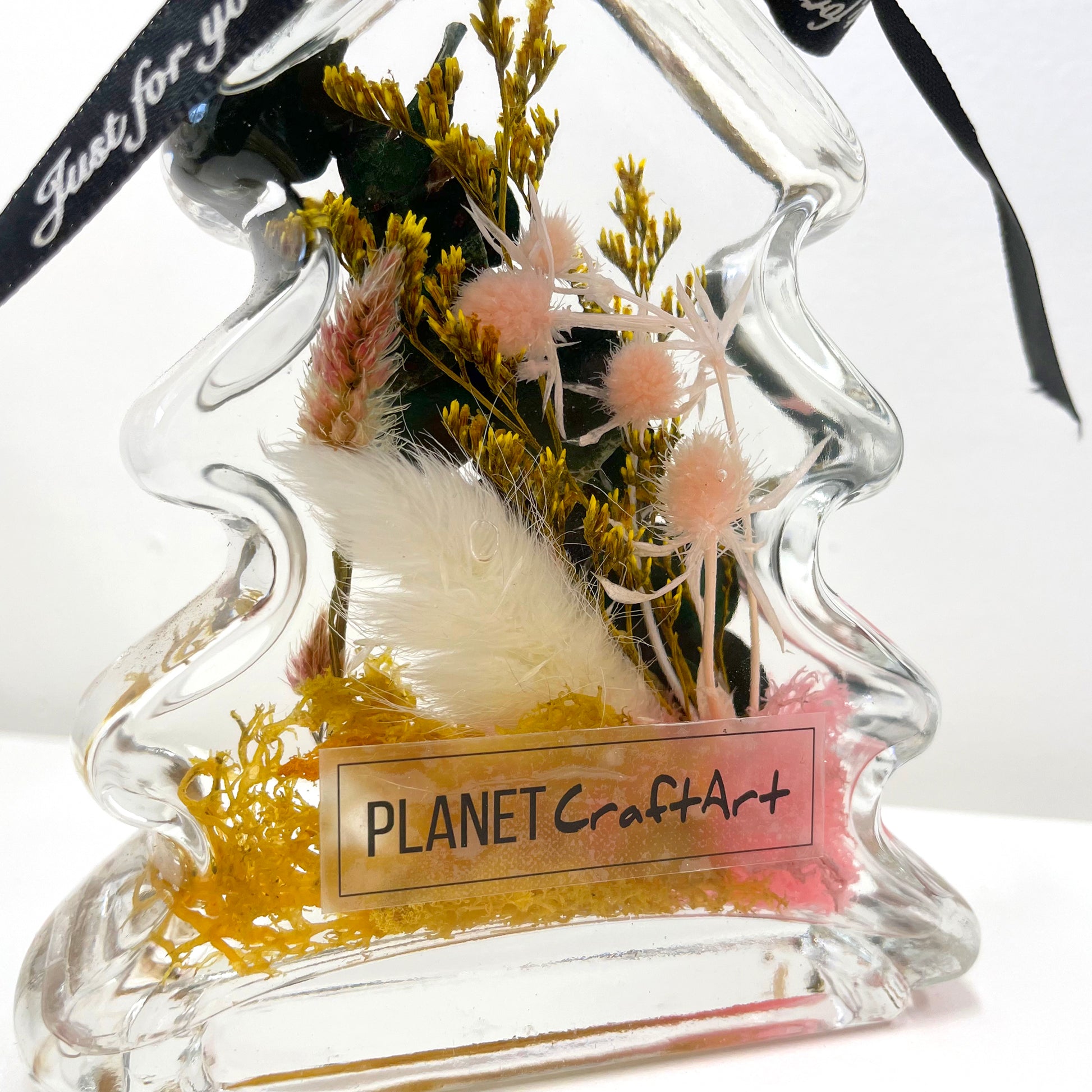 Pale Yellow Pink Floating Flowers (Christmas Tree Glass Bottle)