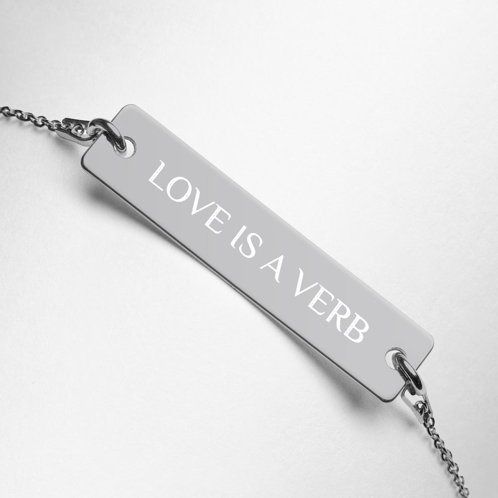 【Free Shipping】Love is a VERB Engraved Silver Bar Chain Bracelet 雕刻銀條鏈手鍊