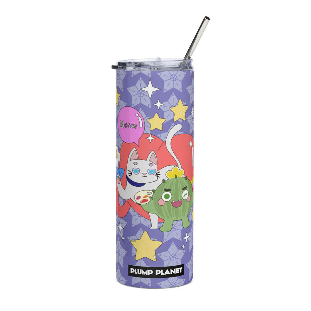 Stainless steel tumbler 金屬吸管不銹鋼杯 | Cactus with Cat Friend Spock Purple Pattern