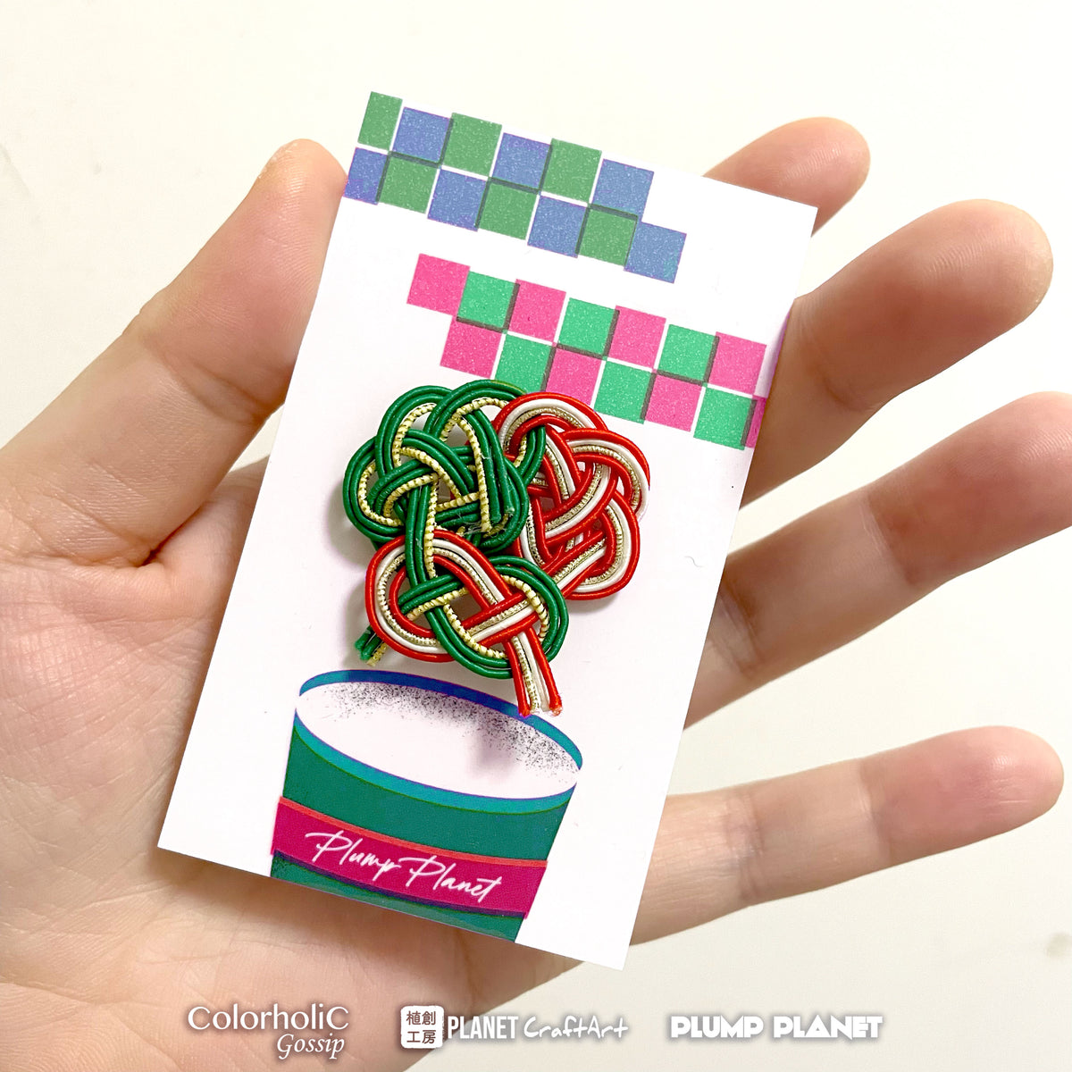 聖誕紅綠白線花朵水引結別針 (顏色定製) Christmas Mizuhiki Accessory Pin Badge