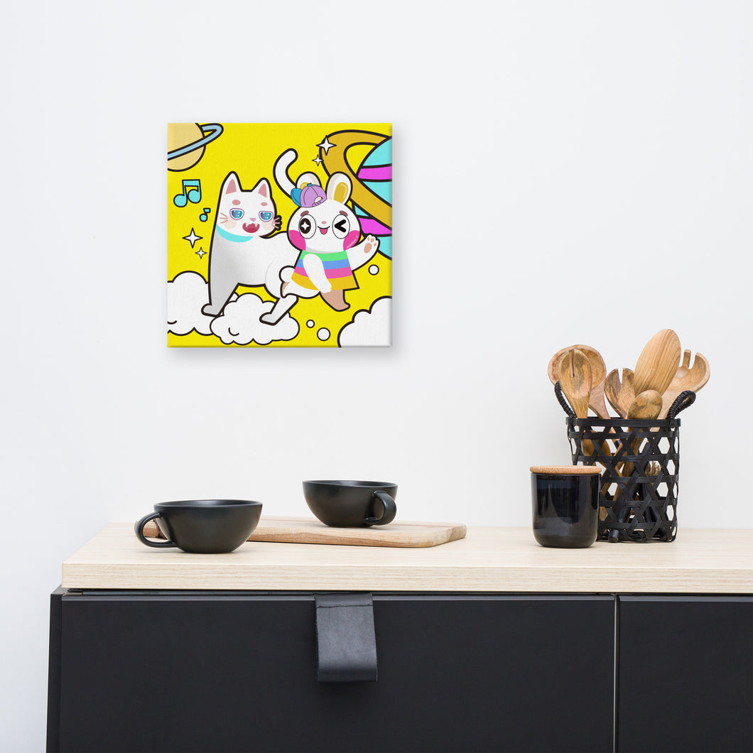 Yellow Rainbow Rabbit and Cat | Canvas Paint 無框帆布數碼油畫