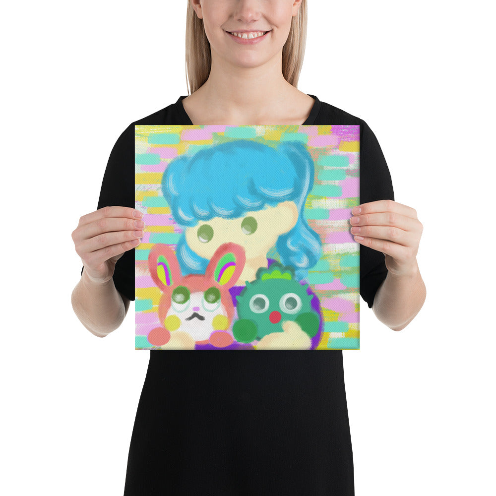 Girl playing Rabbit and Cactus Friends  | Canvas Paint 無框帆布數碼油畫