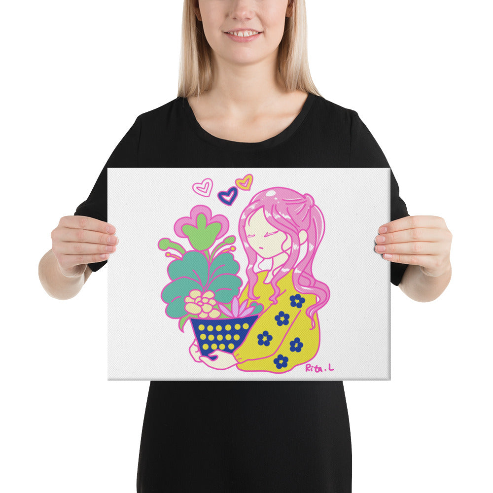 A Girl Holding Plant Pot | Canvas Paint 無框帆布數碼油畫