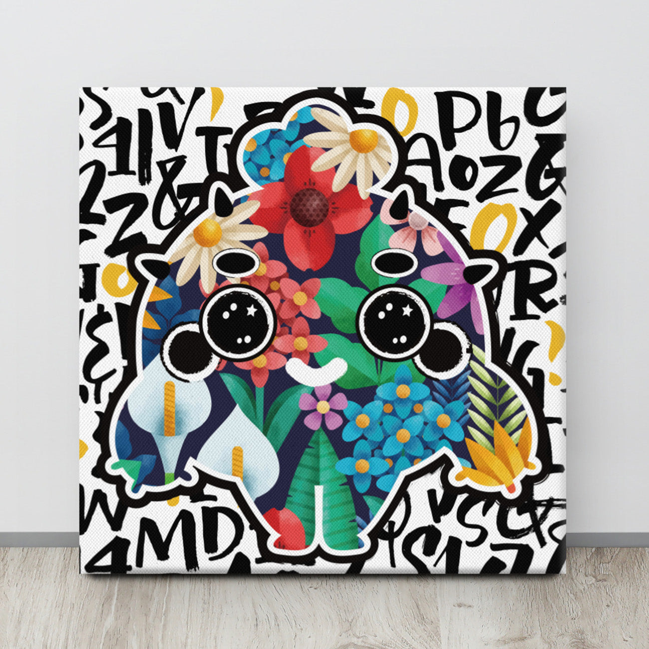 Flower Pattern Cactus with Font Art Background | Canvas Paint Frameless Canvas Digital Oil Painting