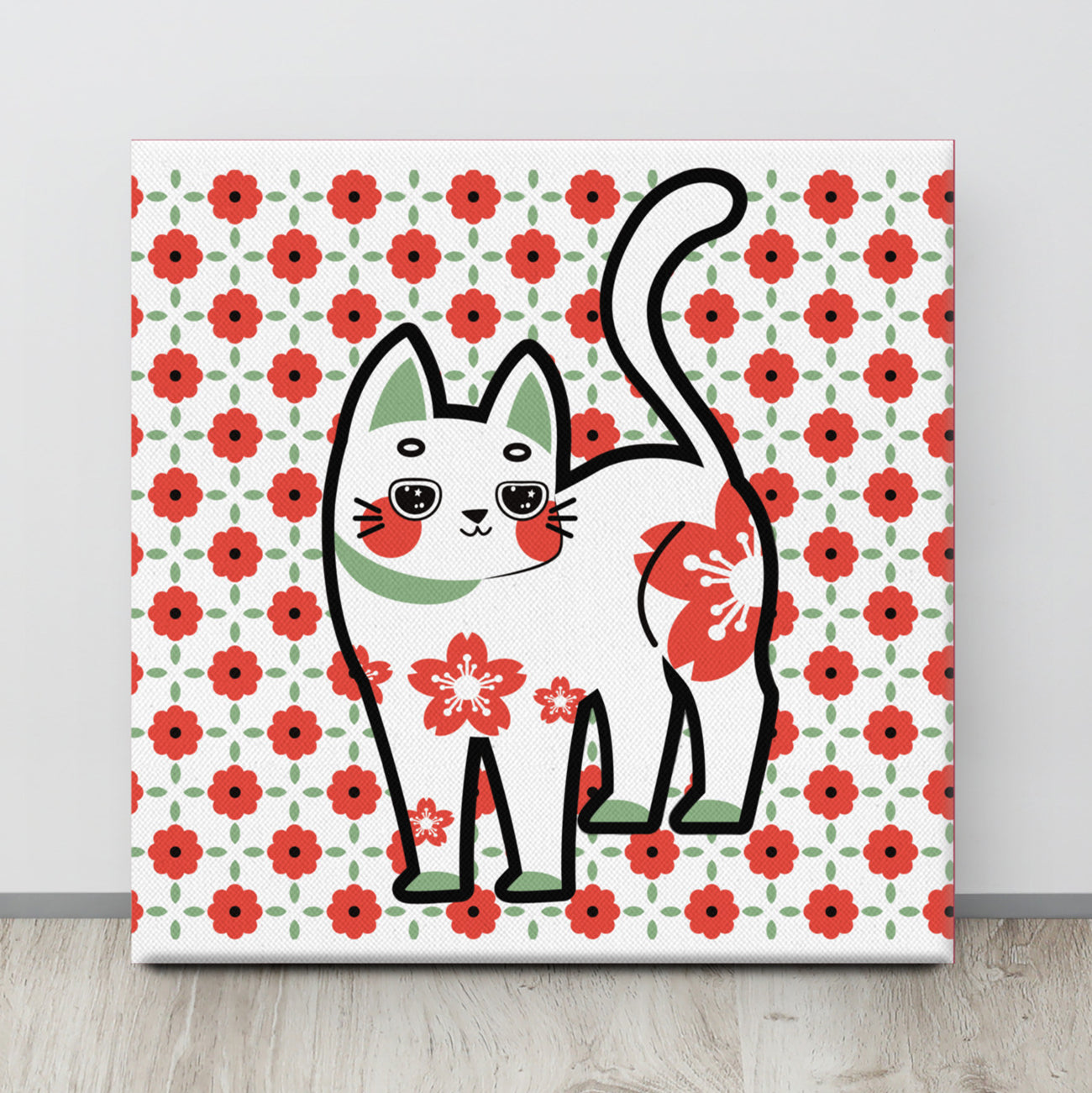 Flower Pattern Cat  | Canvas Paint 無框帆布數碼油畫