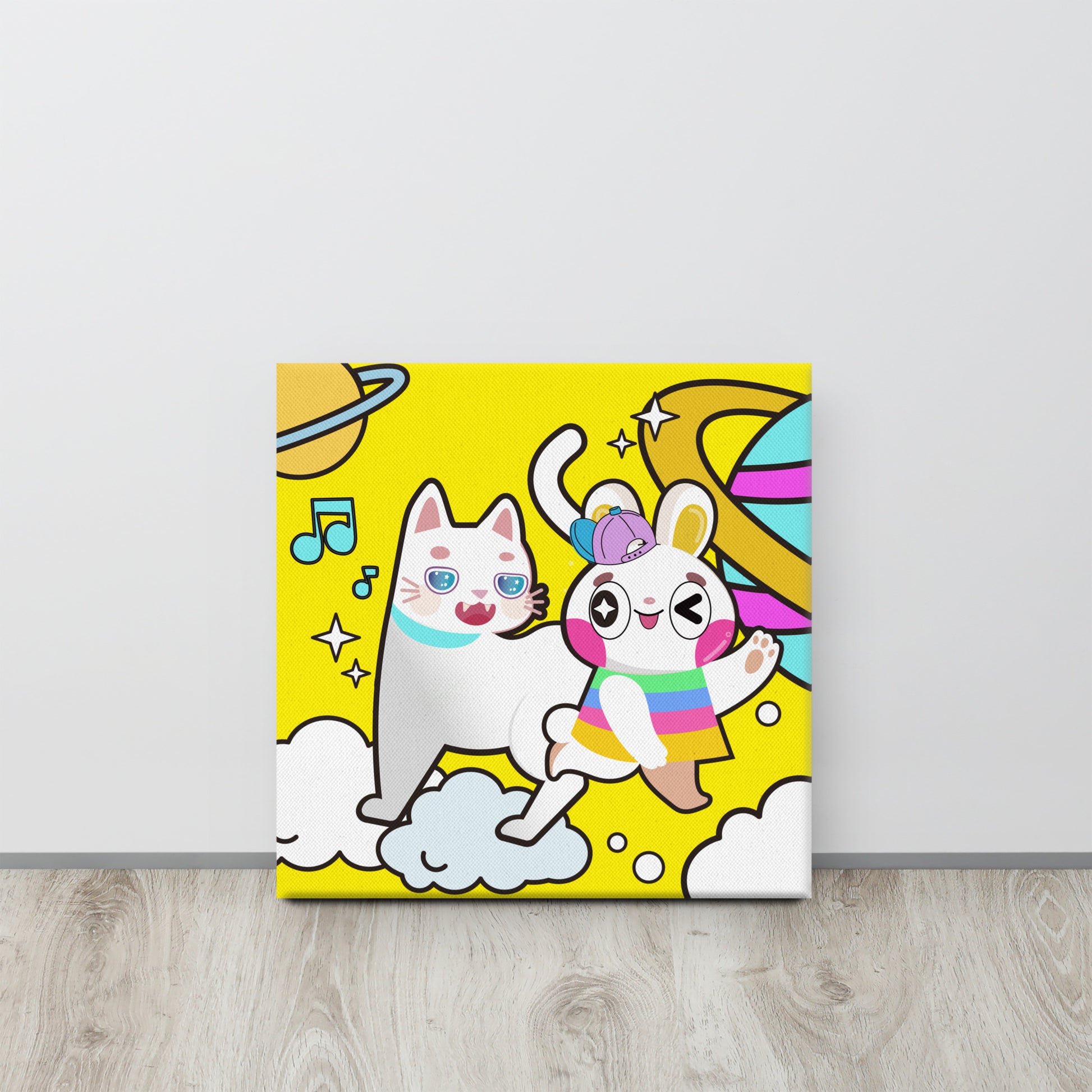 Yellow Rainbow Rabbit and Cat | Canvas Paint 無框帆布數碼油畫