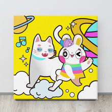 將圖片載入圖庫檢視器 Yellow Rainbow Rabbit and Cat | Canvas Paint 無框帆布數碼油畫
