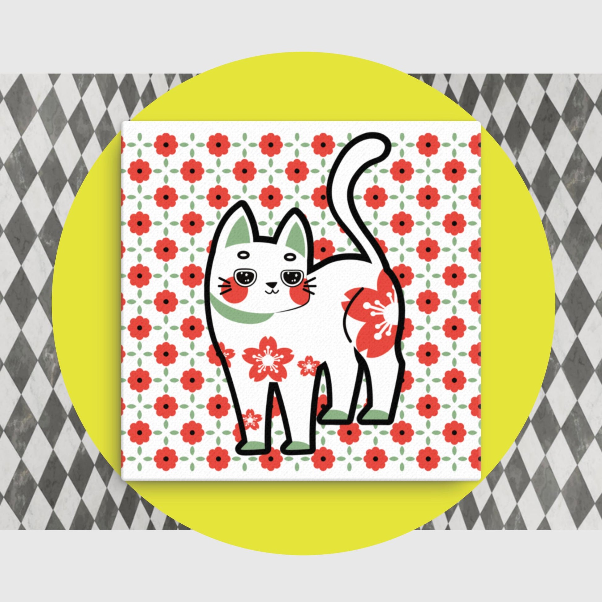 Flower Pattern Cat  | Canvas Paint 無框帆布數碼油畫
