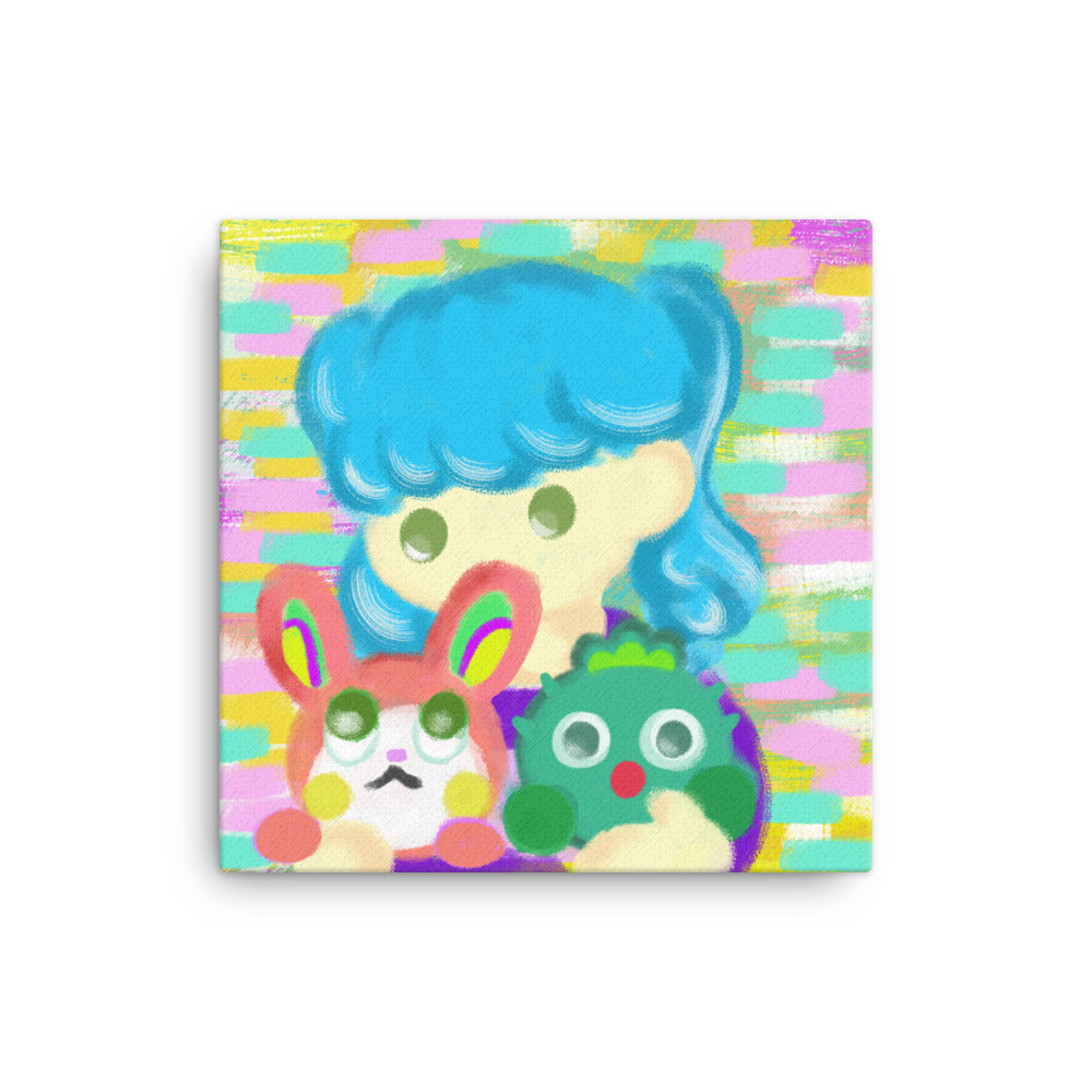 Girl playing Rabbit and Cactus Friends  | Canvas Paint 無框帆布數碼油畫