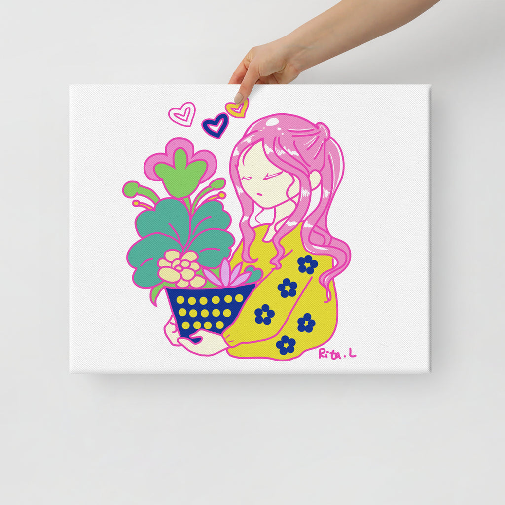 A Girl Holding Plant Pot | Canvas Paint 無框帆布數碼油畫