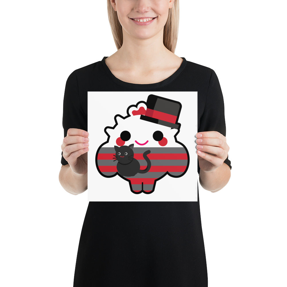 Checkered Pattern Red & Black Smart Boy with Cat  | PRINT