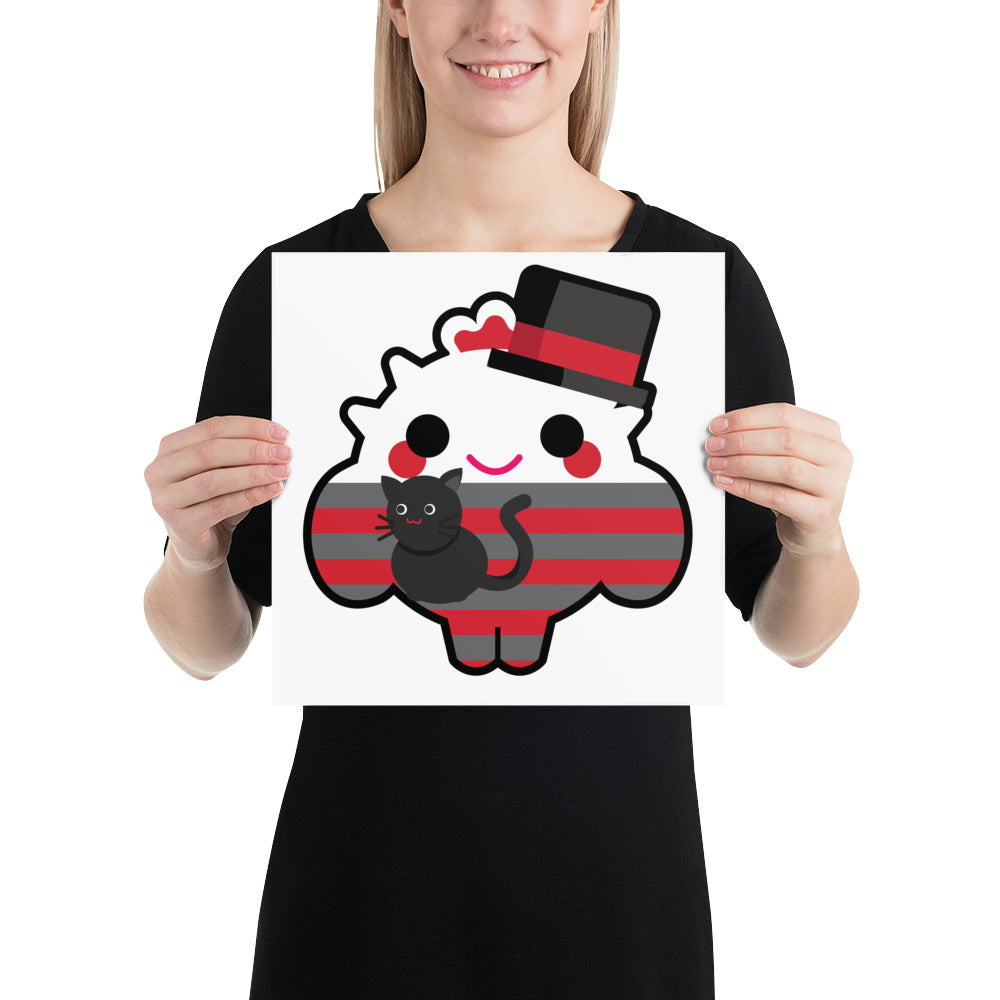 Checkered Pattern Red & Black Smart Boy with Cat  | PRINT