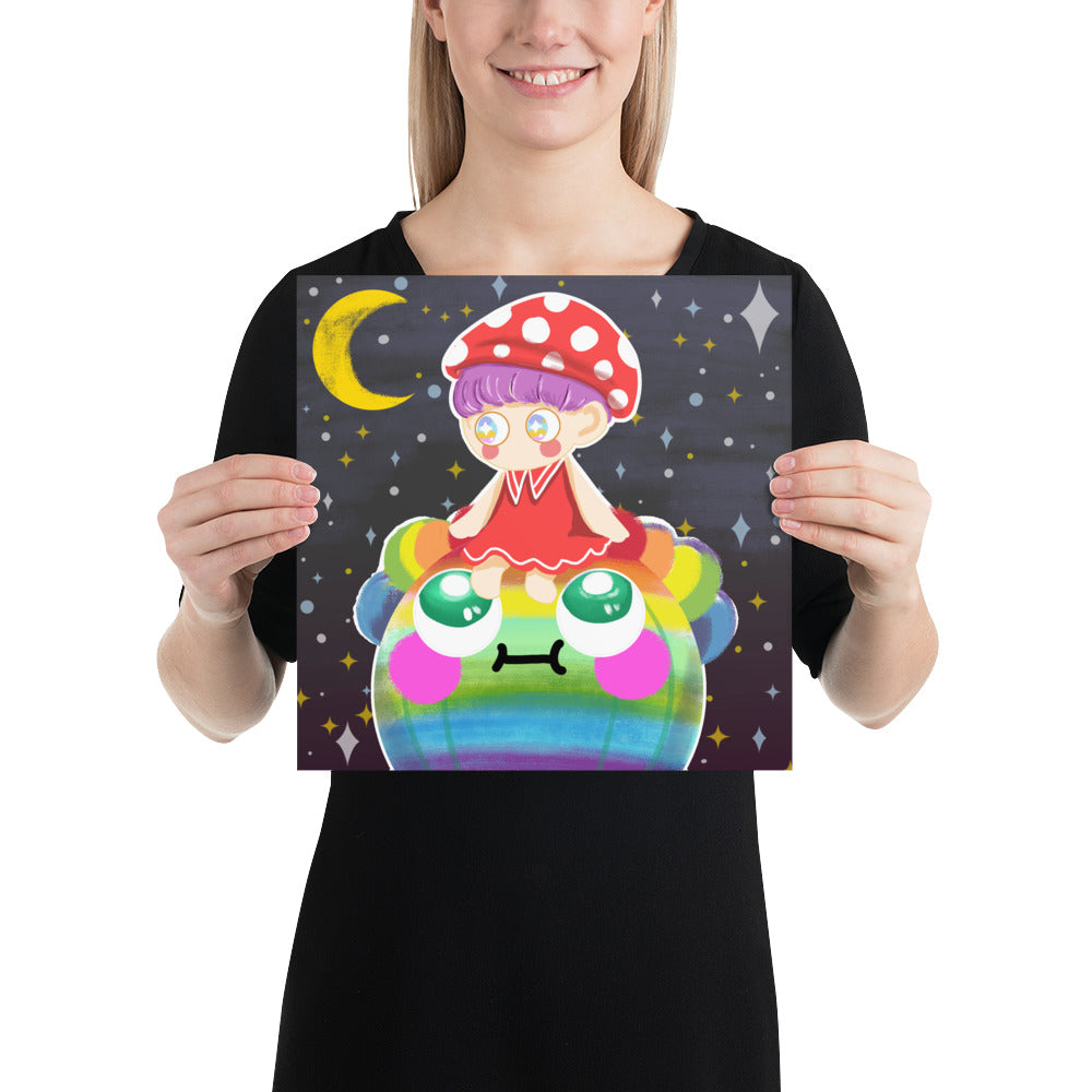 Mushroom Girl Sit on the Rainbow Planet | PRINT