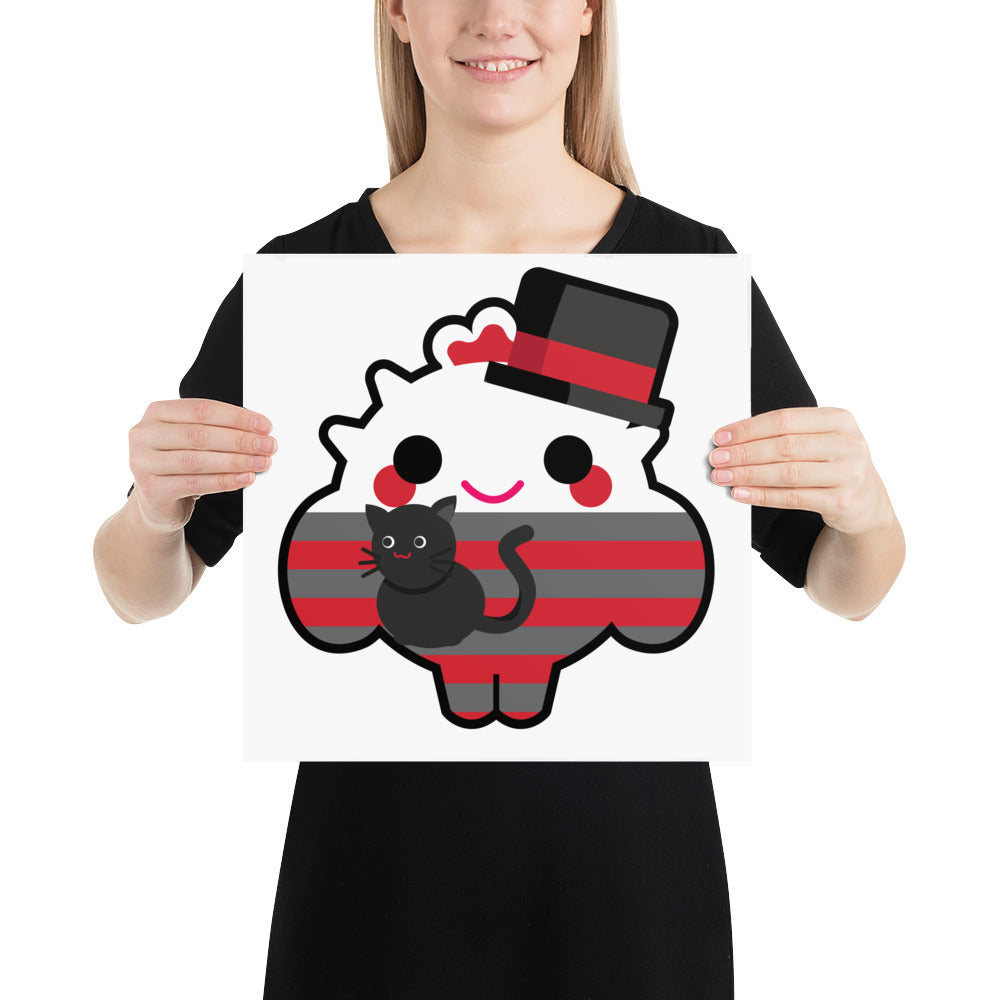 Checkered Pattern Red & Black Smart Boy with Cat  | PRINT