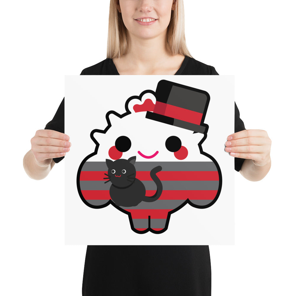 Checkered Pattern Red & Black Smart Boy with Cat  | PRINT