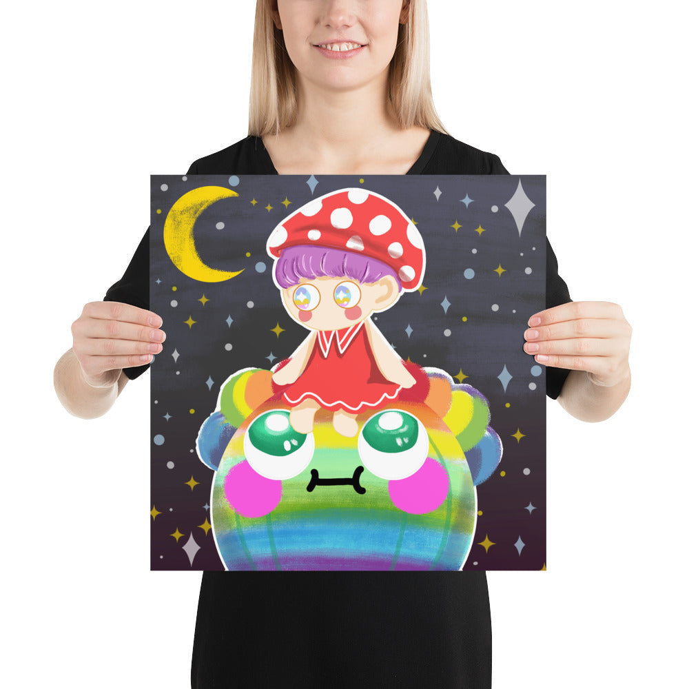 Mushroom Girl Sit on the Rainbow Planet | PRINT