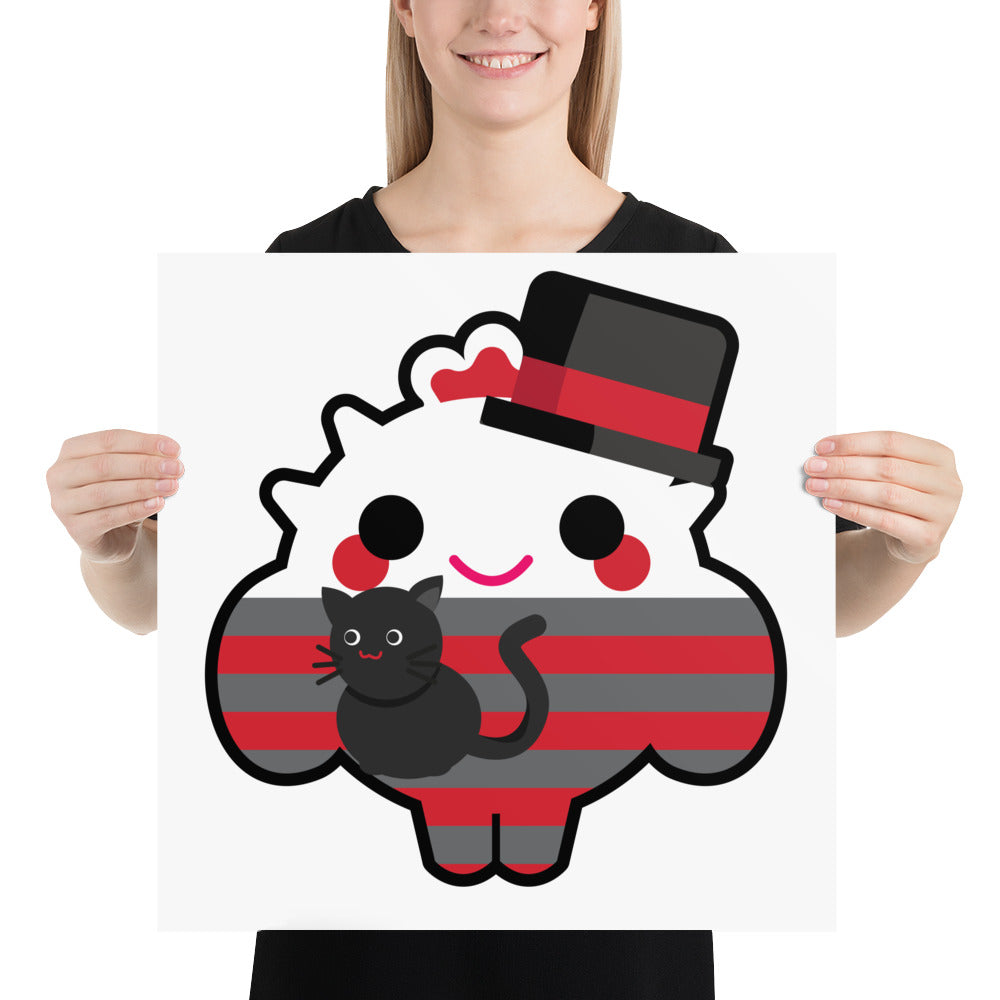 Checkered Pattern Red & Black Smart Boy with Cat  | PRINT