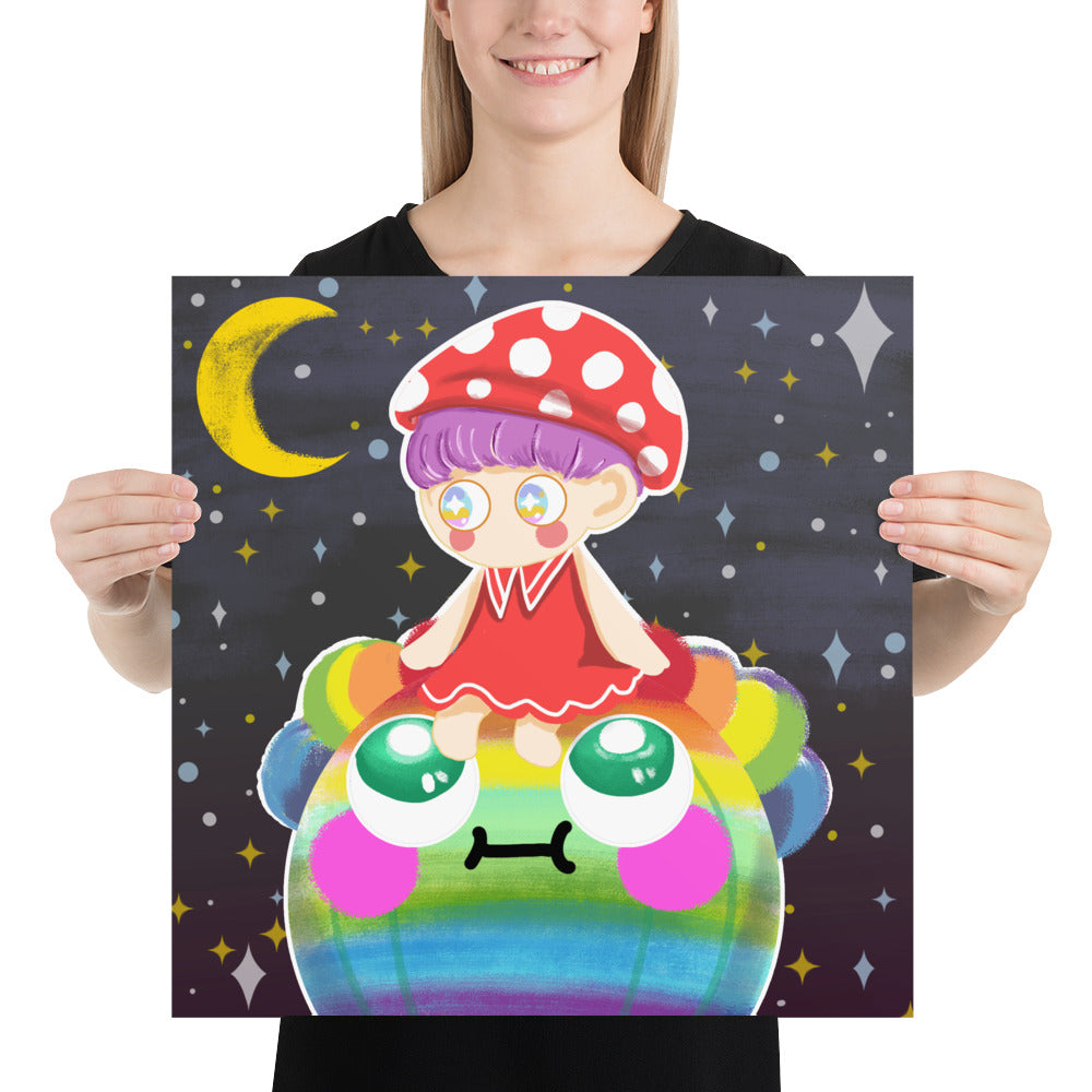 Mushroom Girl Sit on the Rainbow Planet | PRINT