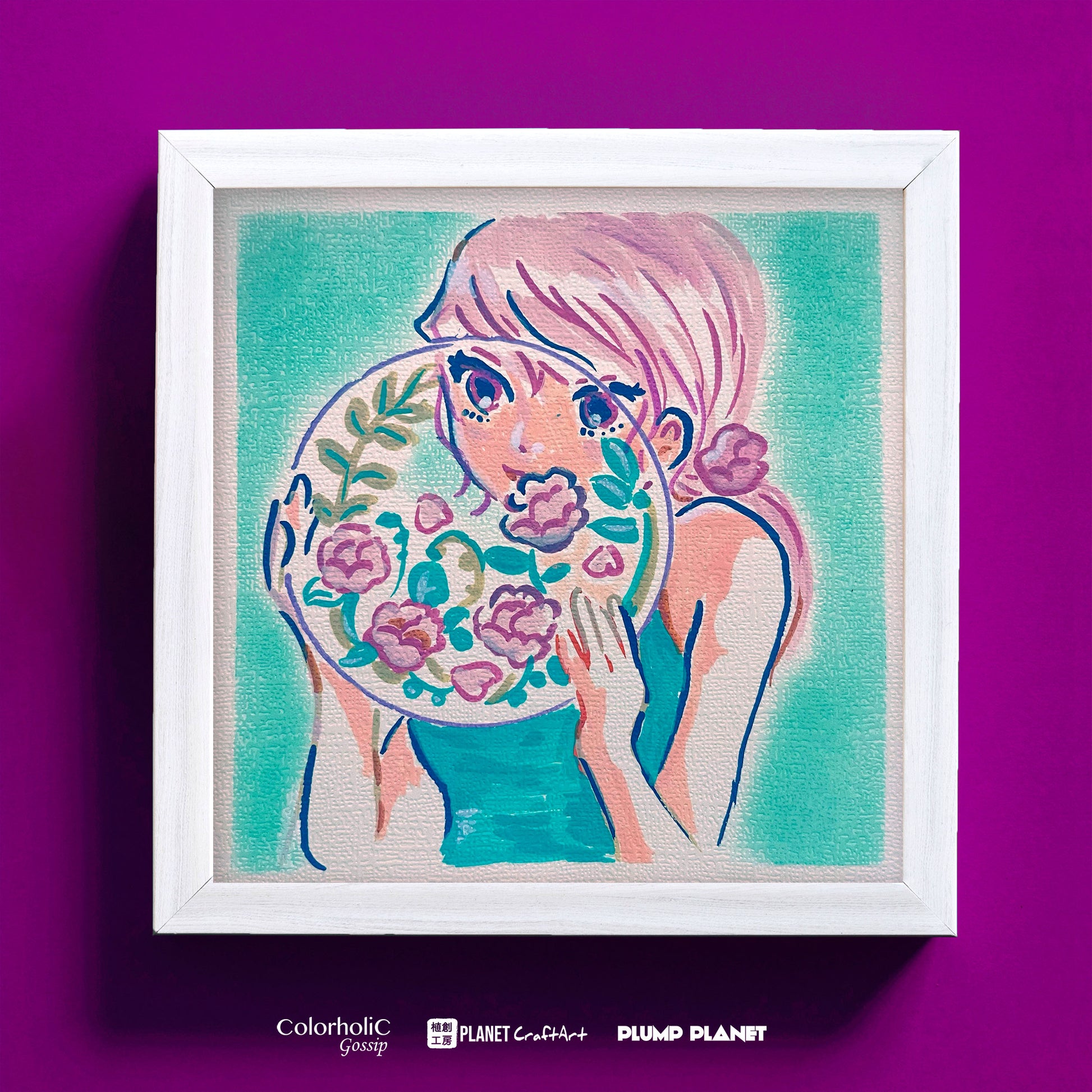 Original Drawing Art | 《Girl with Glass Flower Terrarium》 | 15cm x 15cm