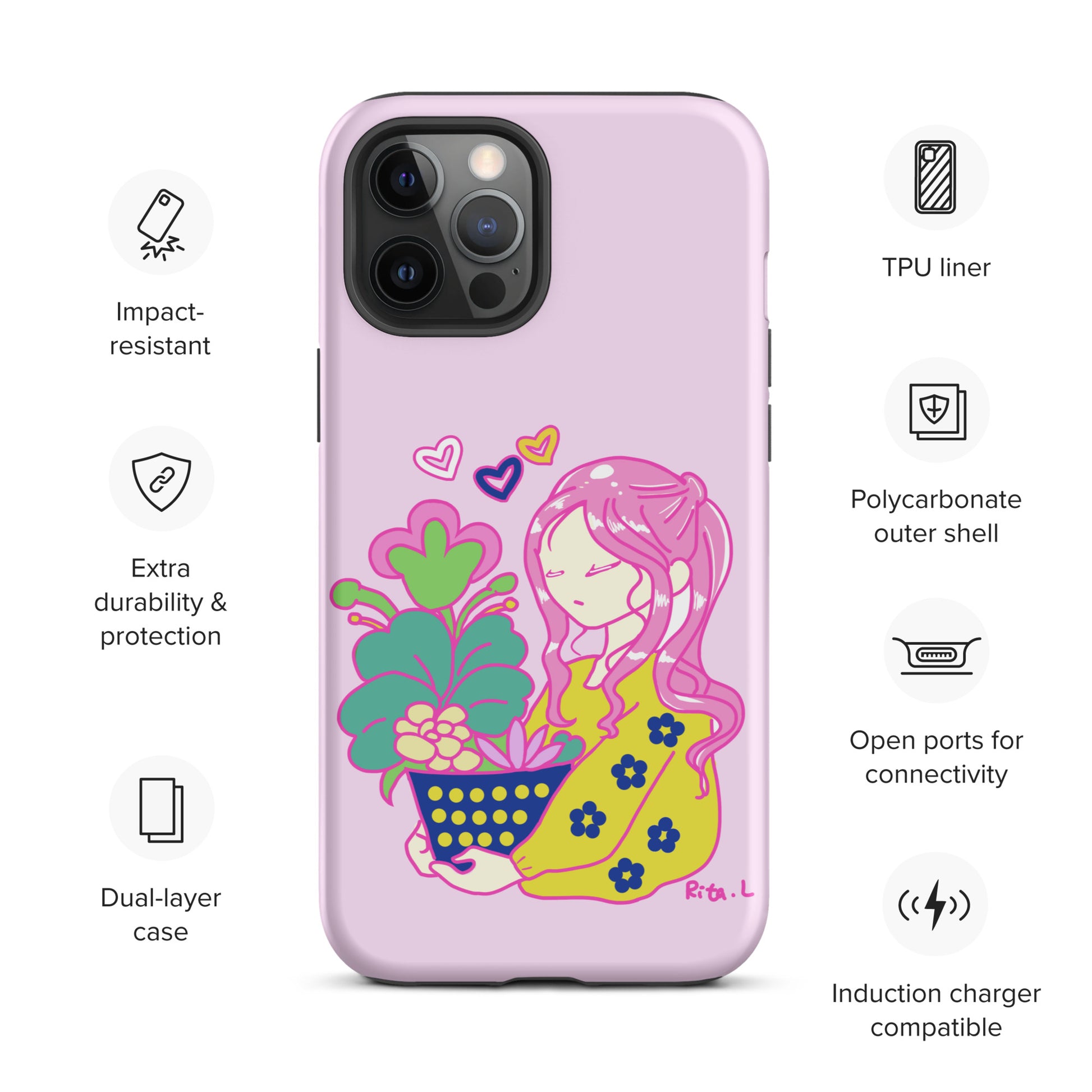 【iPhone】Dot Dot Girl with Plant Pot|防摔雙層特強硬殼 Tough Case for iPhone®
