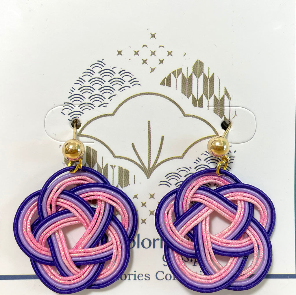 Deep Purple and Pink Gold Wire Cactus Blossom Earrings