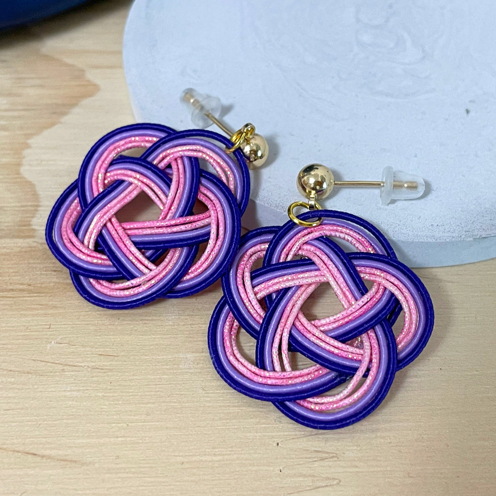 Deep Purple and Pink Gold Wire Cactus Blossom Earrings