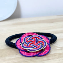 Load image into Gallery viewer, Mizuhiki blue and red gold and silver thread cactus flower hair tie
