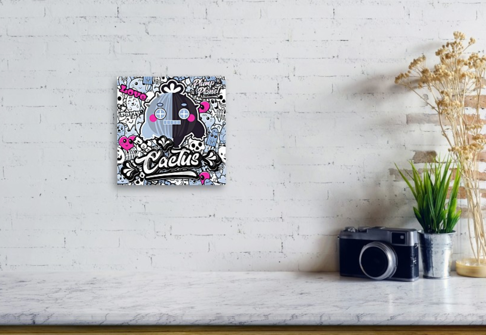 Robot Cactus in graffiti world | Canvas Paint Frameless Canvas Digital Oil Painting 