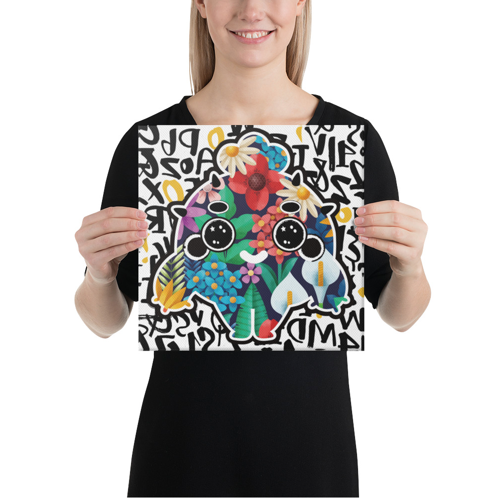 Flower Pattern Cactus with Font Art Background | Canvas Paint Frameless Canvas Digital Oil Painting