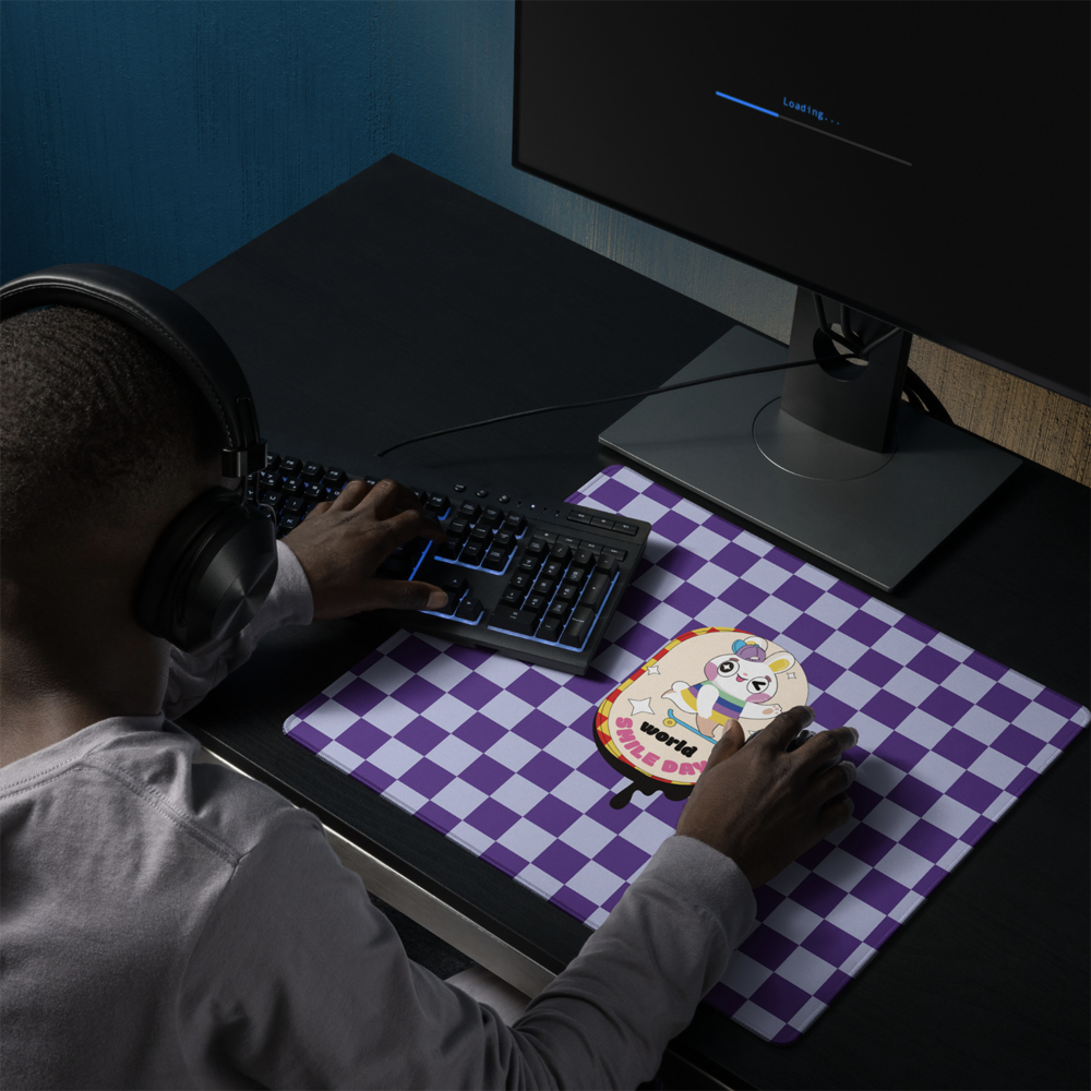 遊戲鼠標墊 Gaming mouse pad | Trendy Rainbow Rabbit in Purple Square