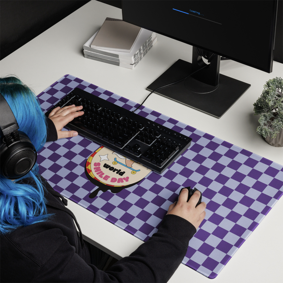 遊戲鼠標墊 Gaming mouse pad | Trendy Rainbow Rabbit in Purple Square