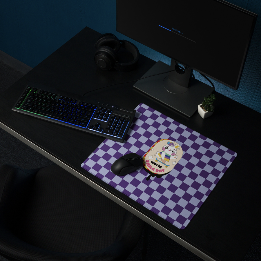 遊戲鼠標墊 Gaming mouse pad | Trendy Rainbow Rabbit in Purple Square
