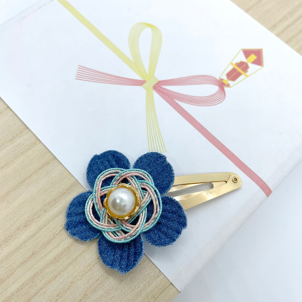 Japanese Denim Pink Mizuhiki Metal Hair Clip
