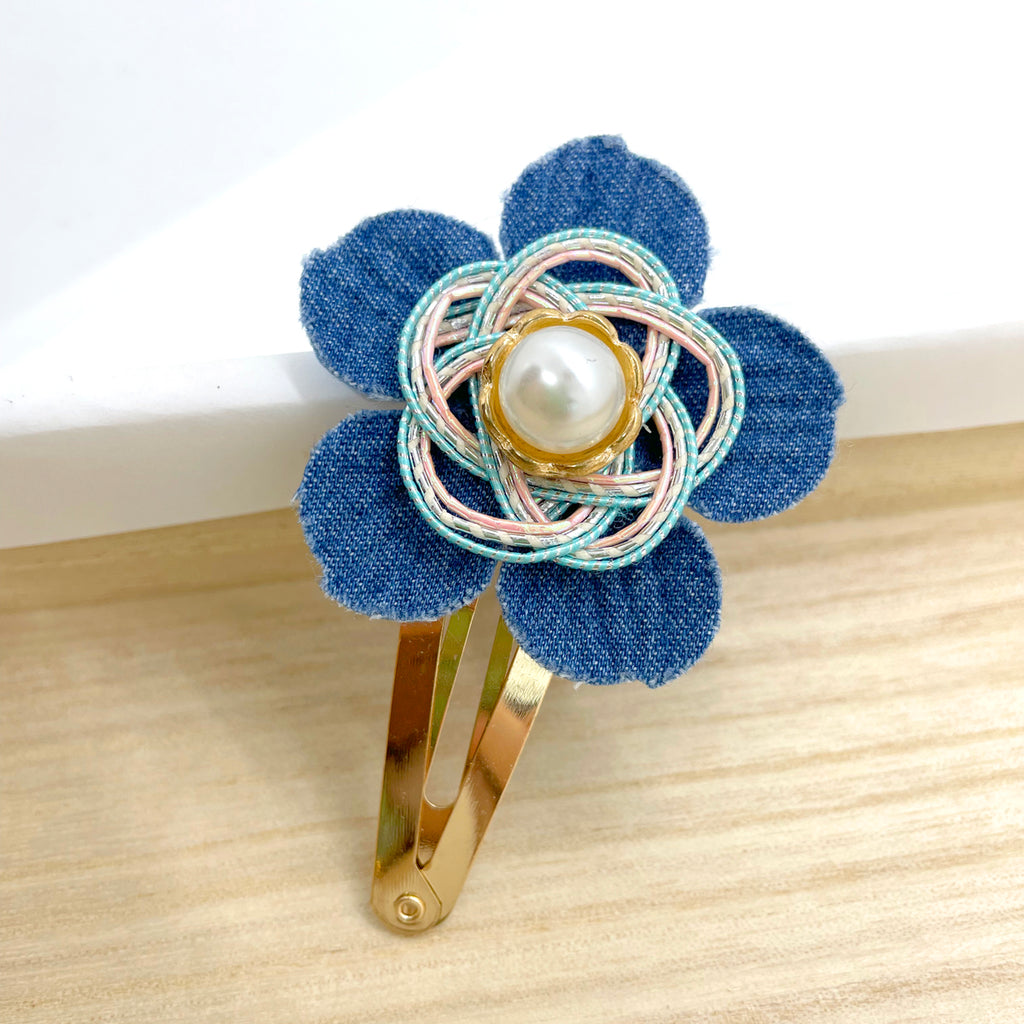 Japanese Denim Pink Mizuhiki Metal Hair Clip
