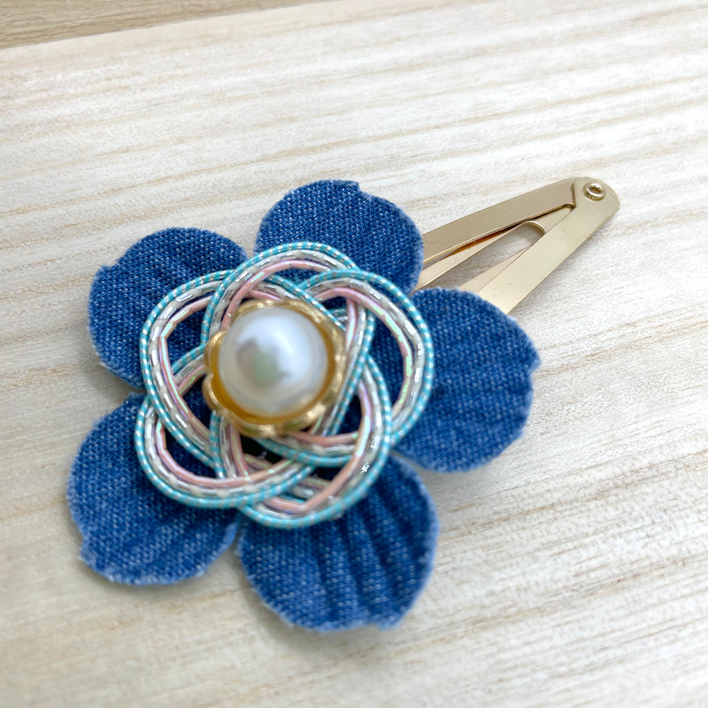 Japanese Denim Pink Mizuhiki Metal Hair Clip