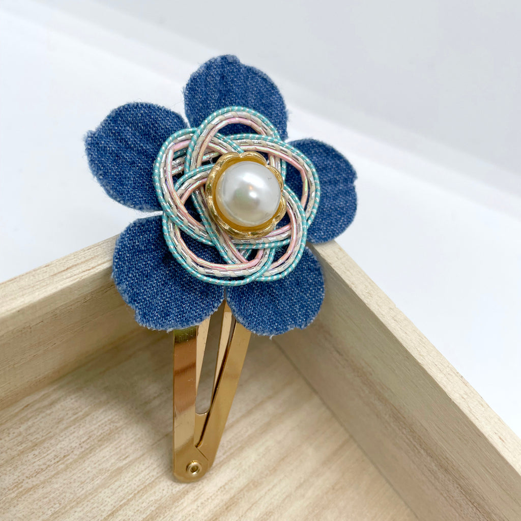 Japanese Denim Pink Mizuhiki Metal Hair Clip