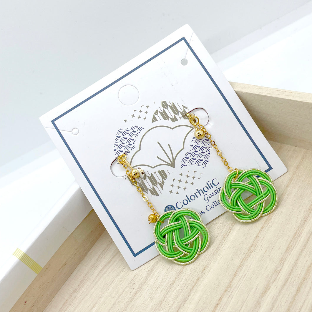 Simple Japanese-style green and white Mizuhiki long chain earrings (can be replaced with earrings / earrings)