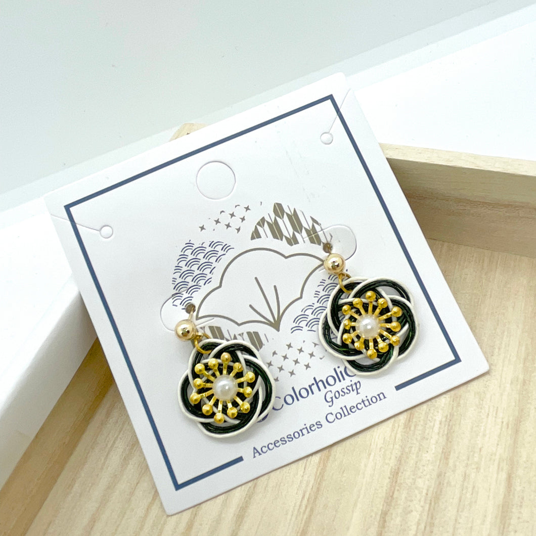 Japanese-style elegant black and white Mizuhiki metal bead earrings (can be replaced with earrings / earrings)