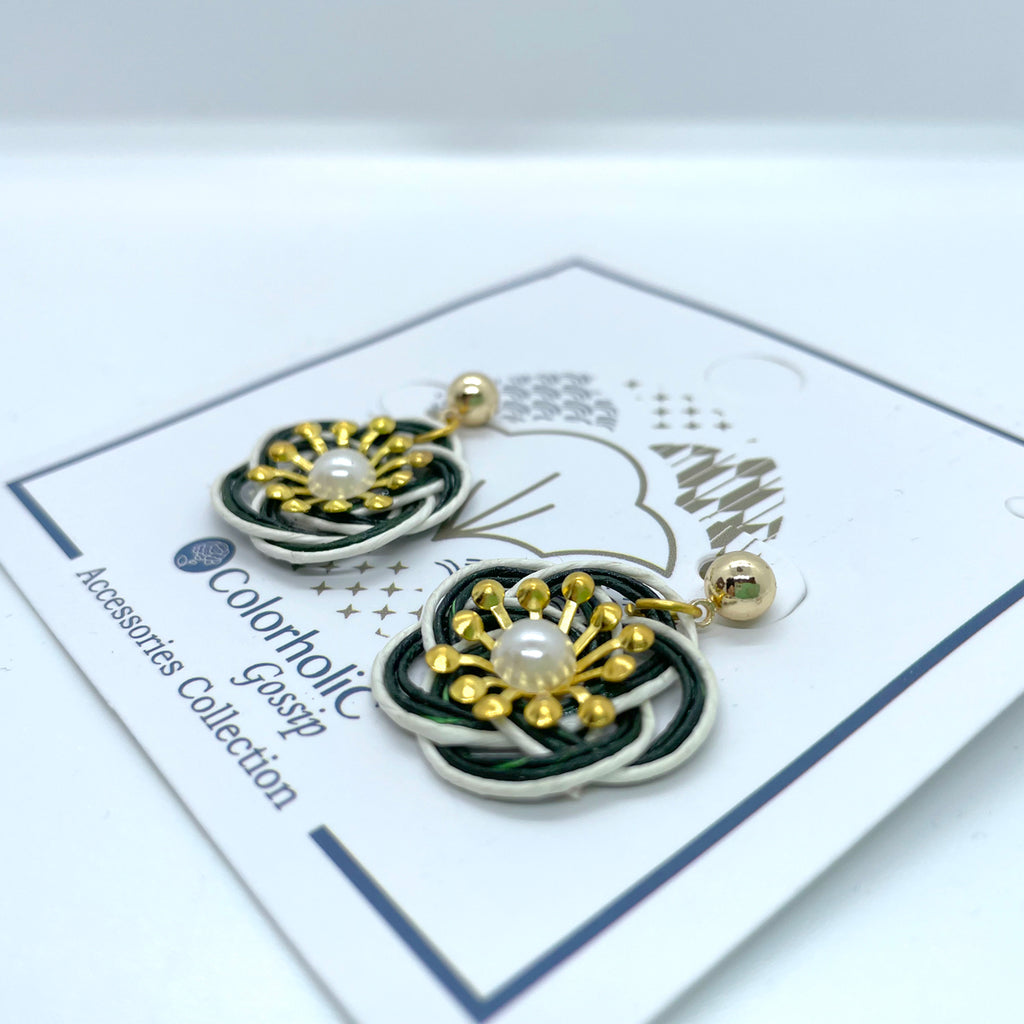 Japanese-style elegant black and white Mizuhiki metal bead earrings (can be replaced with earrings / earrings)