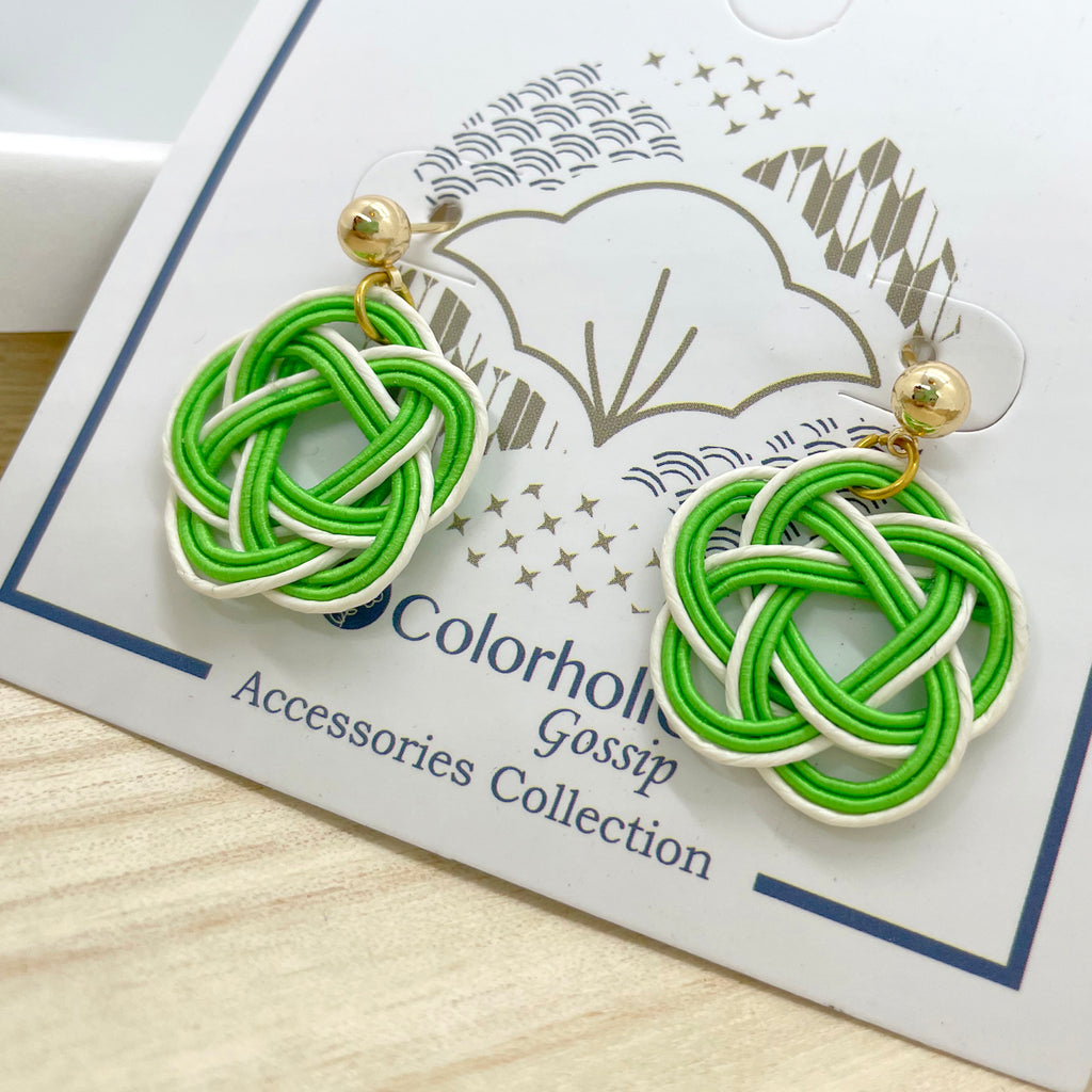 Simple Japanese-style green and white water earrings (can be replaced with earrings / earrings)