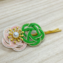 Load image into Gallery viewer, Japanese style red, green and pink Mizuhiki metal hair clips

