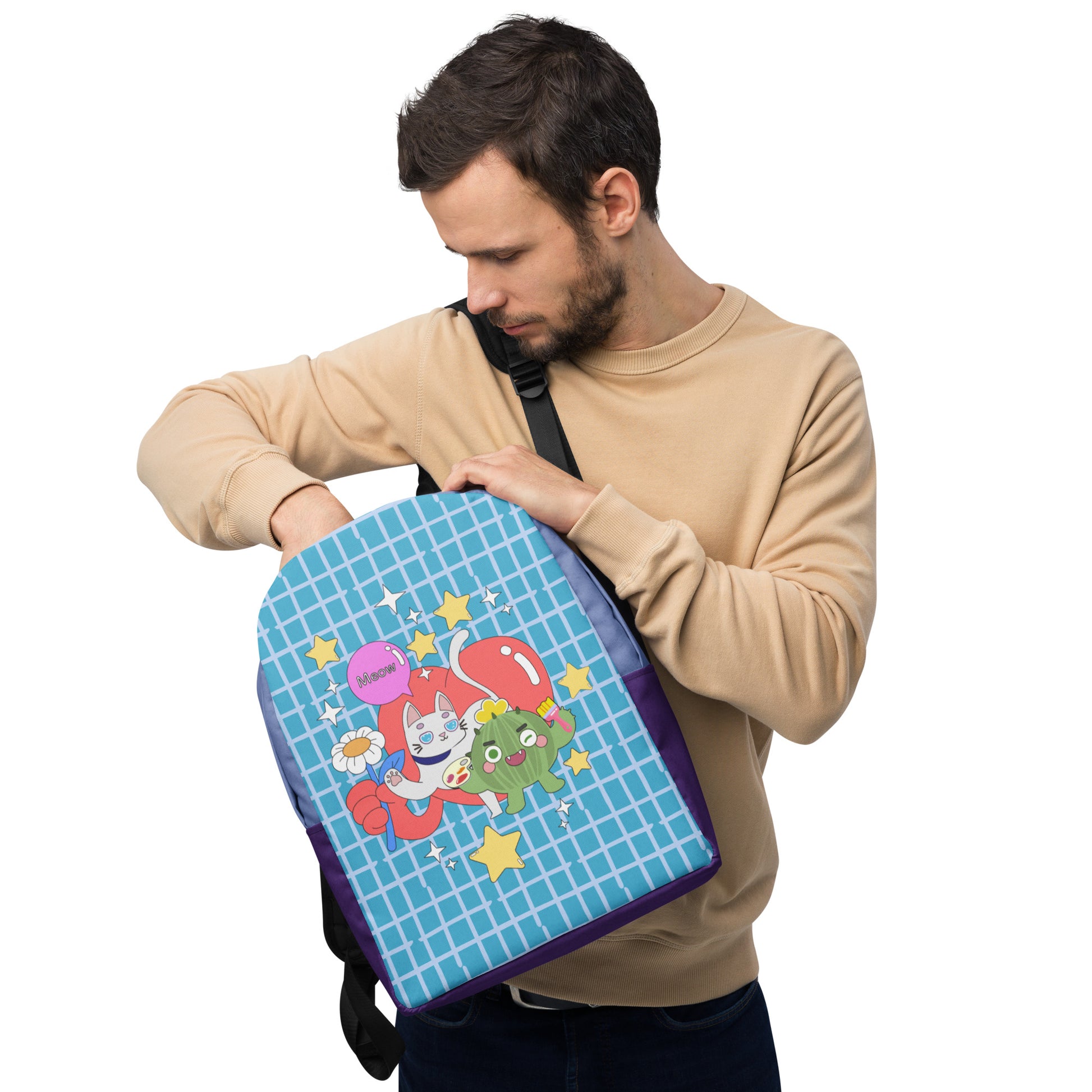 Minimalist Backpack | 日式印花極簡風格防水背包 - Cactus with Cat Friends