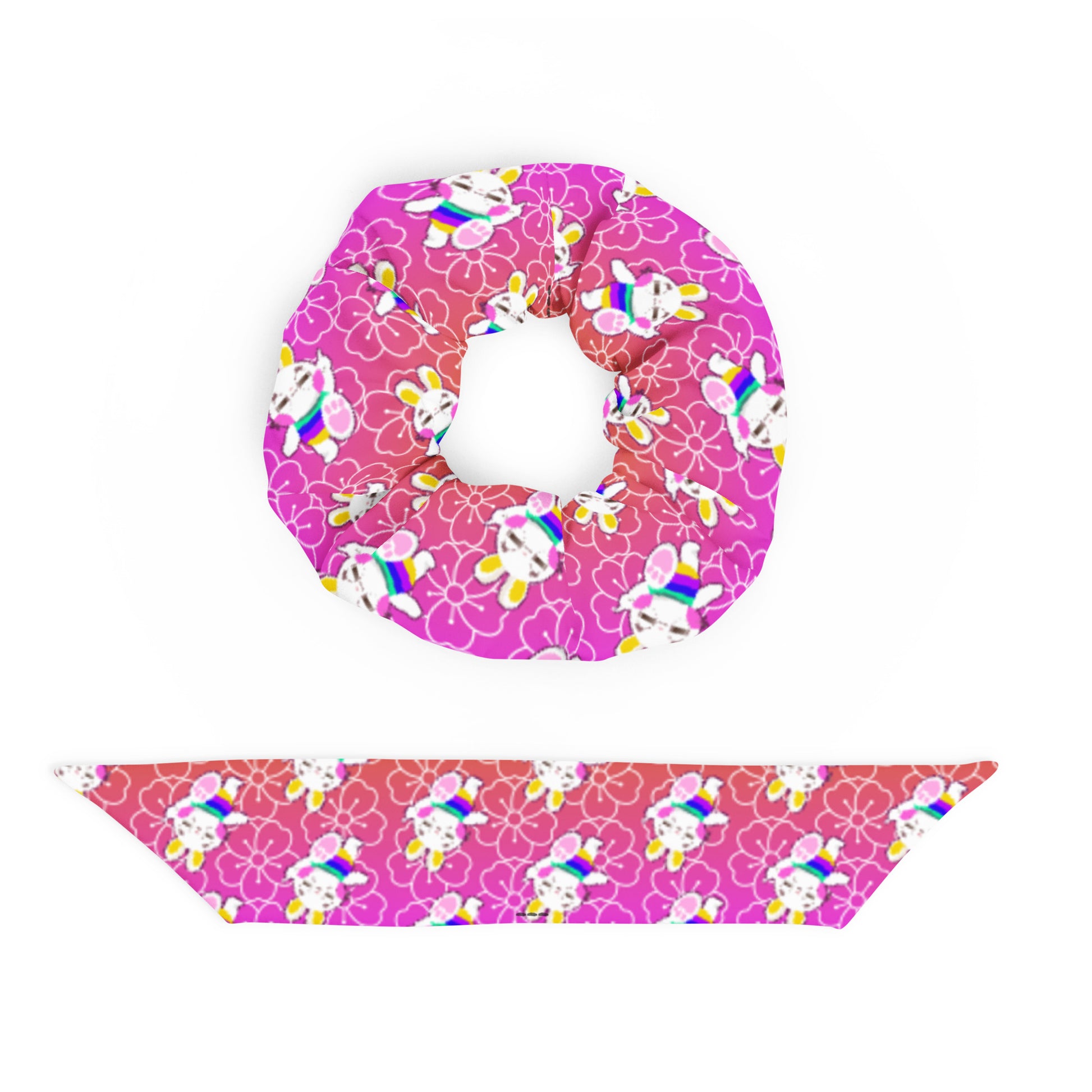 髮帶 Scrunchie | Pink Little Rabbit with Flower Pattern