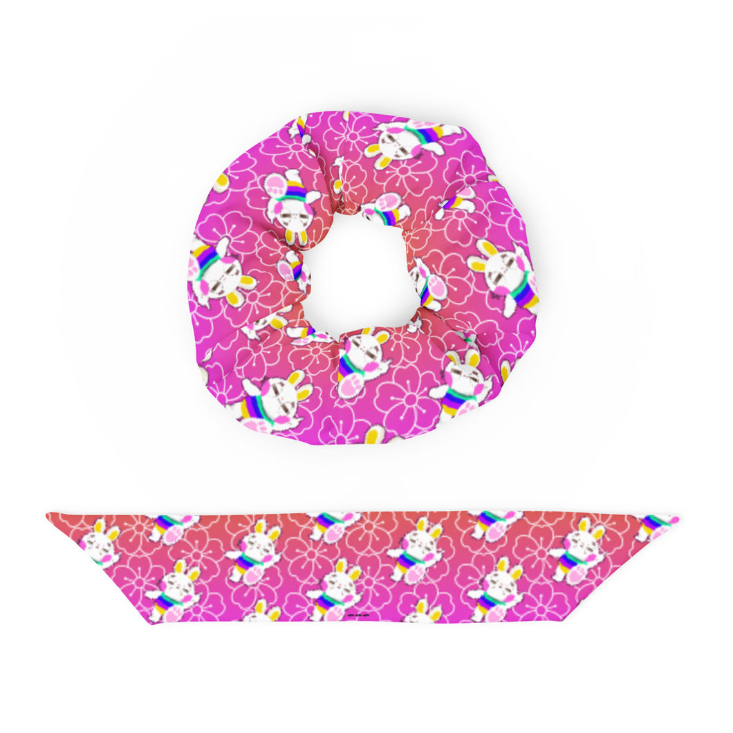 Headband Scrunchie | Pink Little Rabbit with Flower Pattern