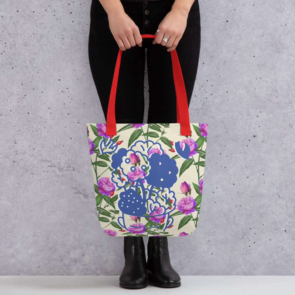 [Free Shipping] 3 handle colors | Girl with Flower | Tote bag