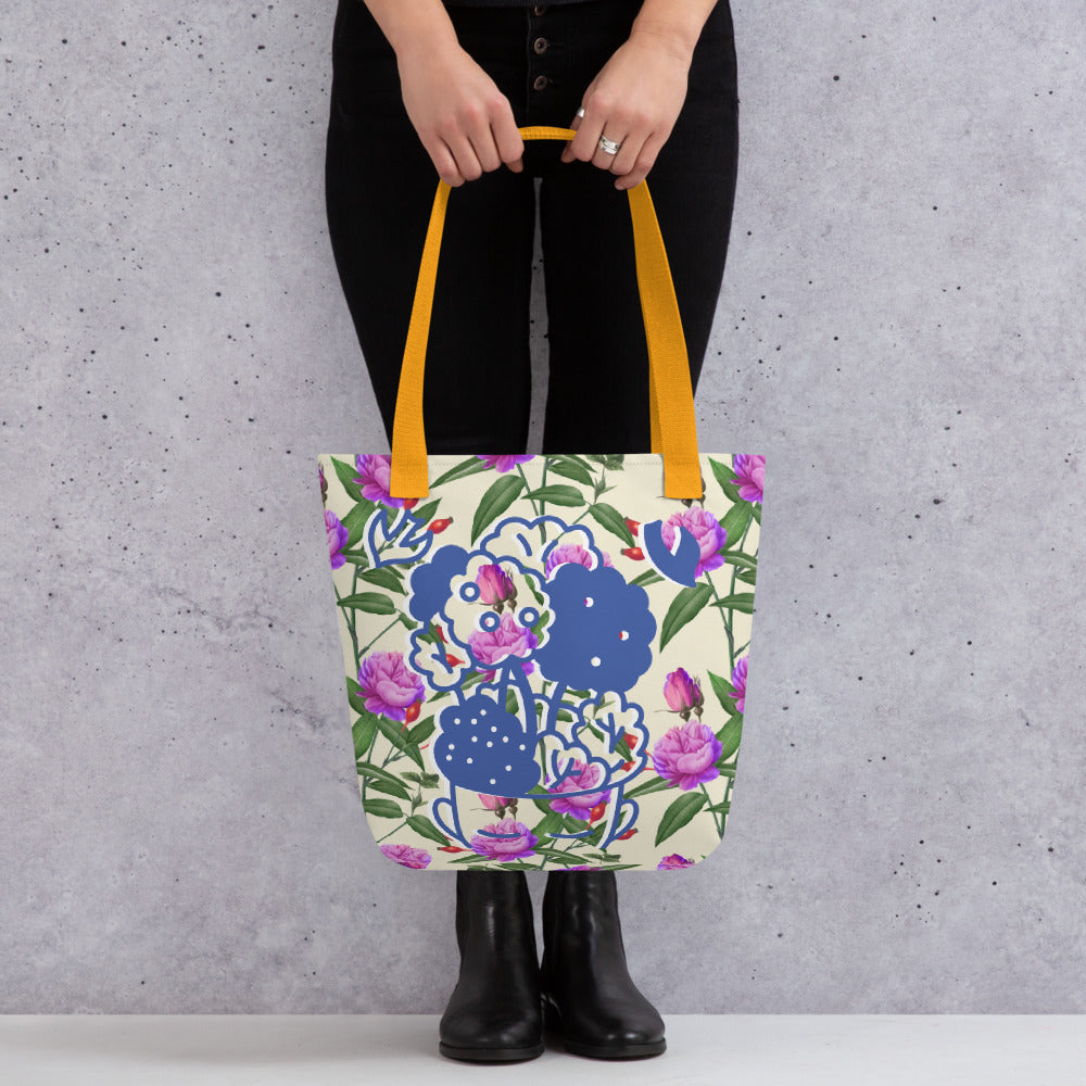 [Free Shipping] 3 handle colors | Girl with Flower | Tote bag
